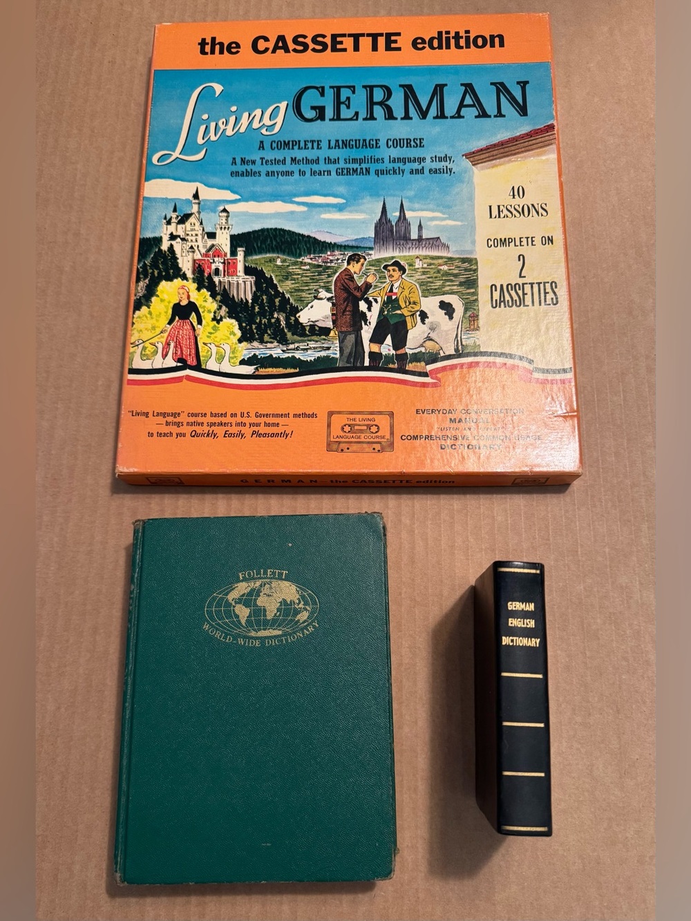 Living German Cassette Edition Language Course - w/ two dictionary books
